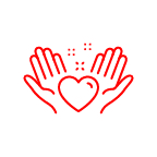 Open hands with a heart icon.